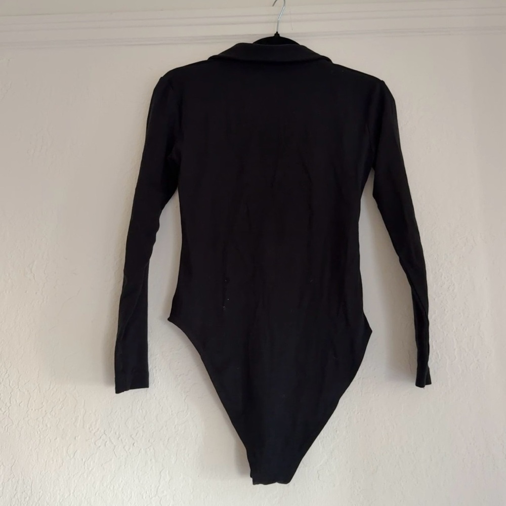 Zara Ruched Polo Bodysuit in Black. Size Medium - Picture 3 of 5